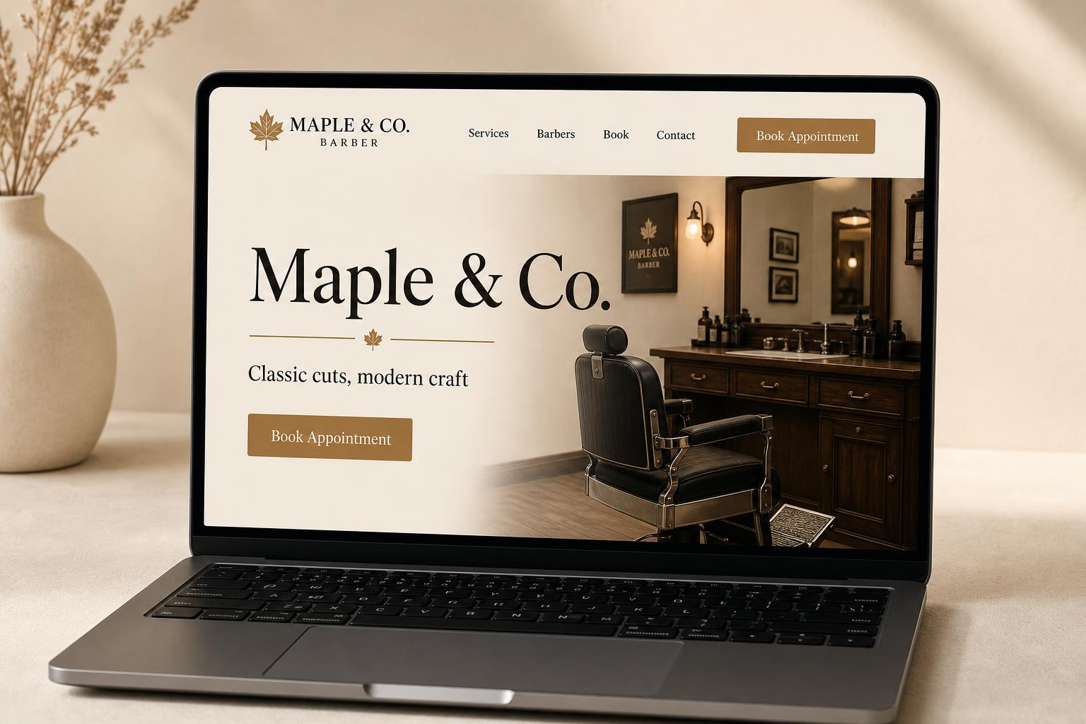 Maple & Co. Barber website mockup